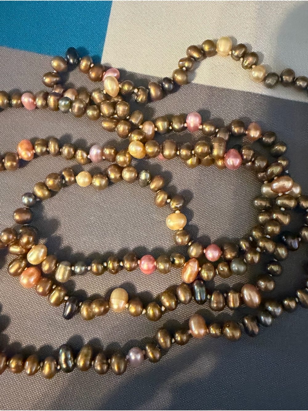Freshwater Pearl Bead Necklace - Golden Brown with Pink Accents - Picture 3 of 4